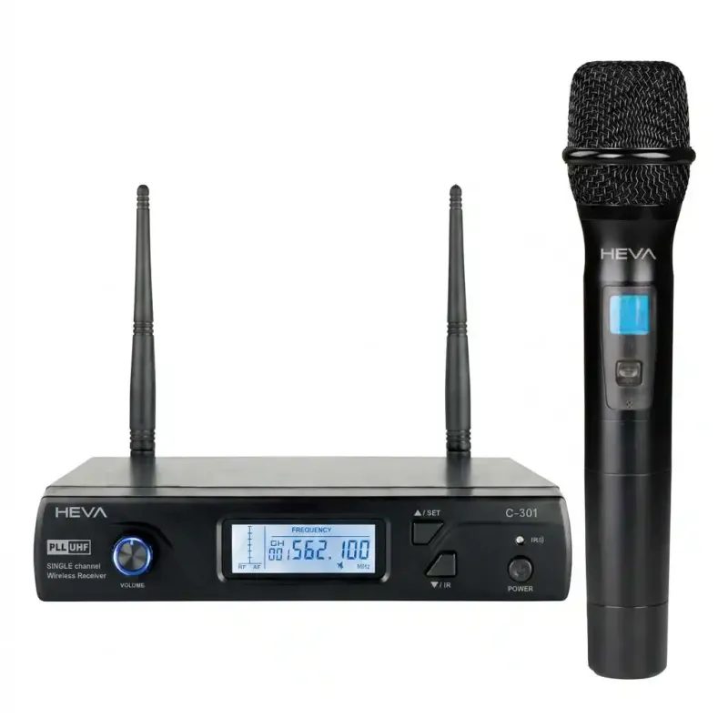 SISTEMA INALAMBRICO UHF HEVA PRO AUDIO-UN MICROFONO DE MANO UNA BASE Y ESTUCHE-INCLUYE CABLE USBC