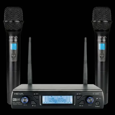 SISTEMA INALAMBRICO UHF HEVA PRO AUDIO-DOS MICROFONOS DE MANO UNA BASE Y ESTUCHE-INCLUYE CABLE USBC