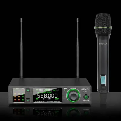 SISTEMA INALAMBRICO PLL UHF HEVA PRO AUDIO-UN MICROFONO DE MANO UNA BASE Y ESTUCHE-INCLUYE FUENTE