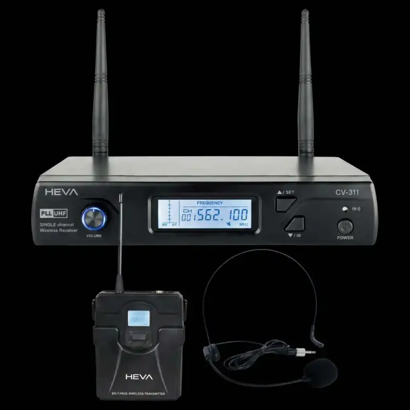 SISTEMA INALAMBRICO UHF HEVA PRO AUDIO-UN MICROFONO VINCHA UNA BASE-INCLUYE CABLE USBC