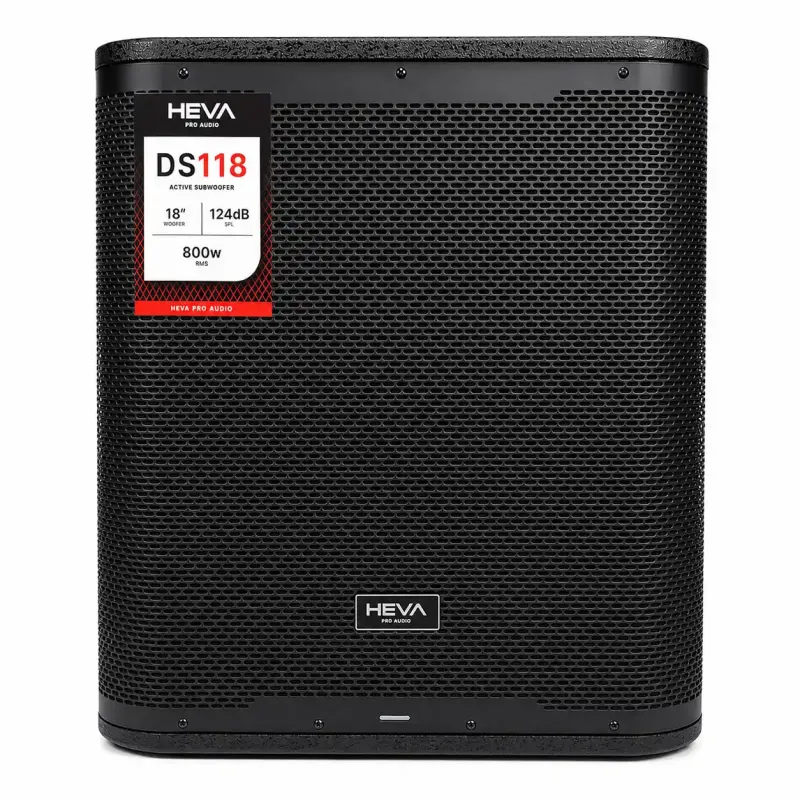 BAFLE SUBWOOFER ACTIVO HEVA PRO AUDIO DE MADERA 18-124 dB-800W RMS