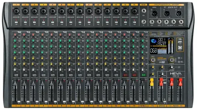 MIXER HEVA PRO AUDIO-16 CANALES-256 DSP-BLUETOOTH-+48V PHANTOM-GRABACION-INCLUYE FUENTE