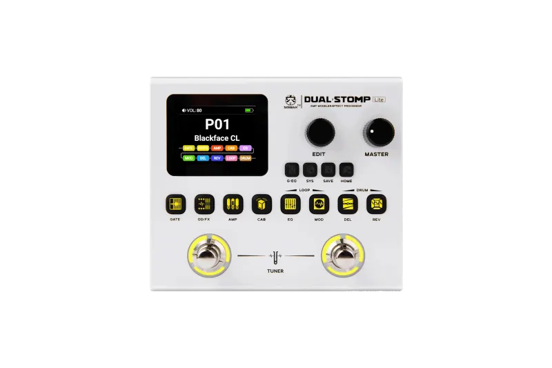 PEDALERA MULTIEFECTO SORAN DUAL STOMPLITE GUITARRA Y BAJO-125 EFECTOS-99 PRESETS-AUTONOMIA DE 6HS