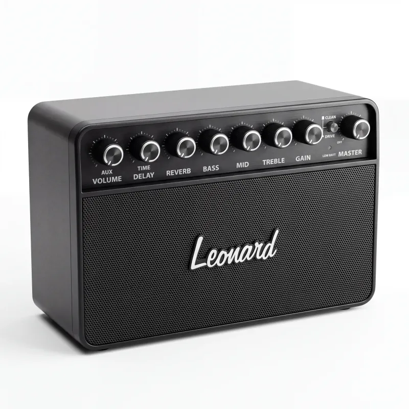 AMPLIFICADOR LEONARD PARA GUITARRA ELECTRICA 20 WATTS-BATERIA RECARGABLE-BLUETOOTH-DISTORSION-DELAY