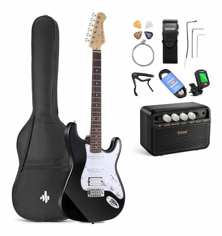 SET GUITARRA ELECTRICA DONNER DST100-AMPLIFICADOR 5W-FUNDA-AFINADOR-COLOR NEGRA