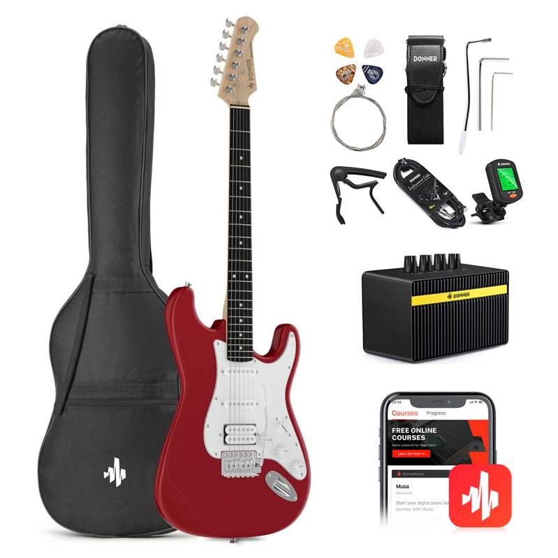 SET GUITARRA ELECTRICA DONNER DST100-AMPLIFICADOR 5W-FUNDA-AFINADOR-COLOR SONIC RED