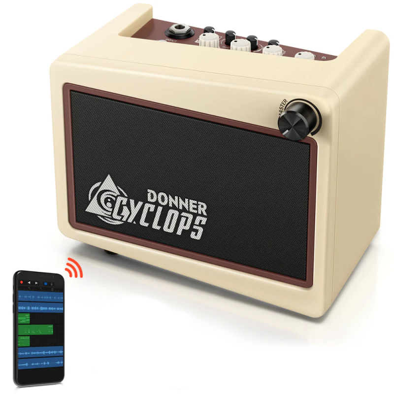 AMPLIFICADOR DE GUITARRA PORTATIL DONNER CYCLOPS CON BLUETOOH-7 PRESETS-3 EFECTOS-40 RITMOS BATERIA