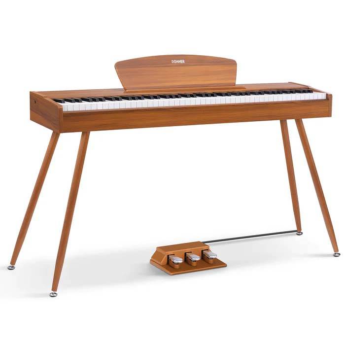 PIANO ELECTRICO DONNER DDP80 TECLAS PESADAS-SOPORTE-POLIFONIA 128-3 PEDALES-20Wx2-USB-COLOR MADERA