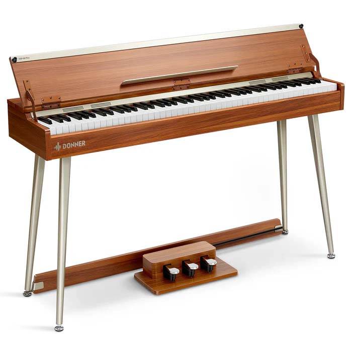 PIANO ELECTRICO DONNER DDP80P CON TAPA-SOPORTE-3 PEDALES-20Wx2-POLIFONIA 128-USB-COLOR MADERA