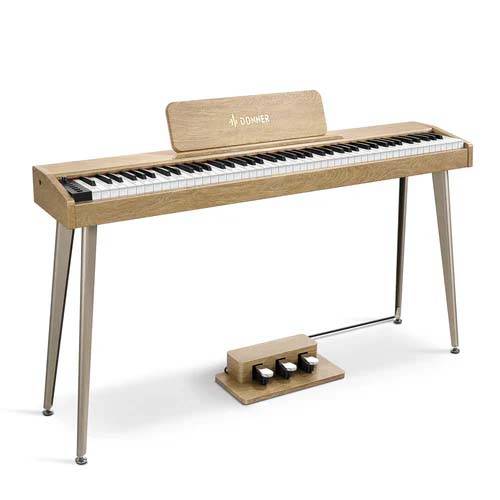 PIANO ELECTRICO DONNER DDP60 TECLAS SEMIPESADAS-POLIFONIA 128-SOPORTE-3 PEDALES-15Wx2-COLOR MADERA