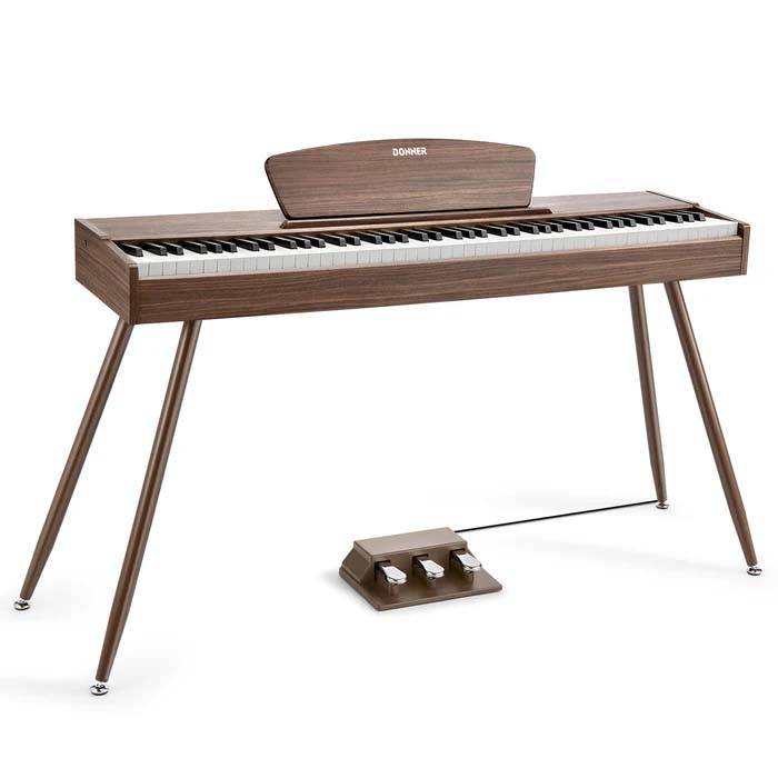 PIANO ELECTRICO DONNER DDP80-SOPORTE-POLIFONIA 128-3 PEDALES-20Wx2-USB MIDI-COLOR NOGAL
