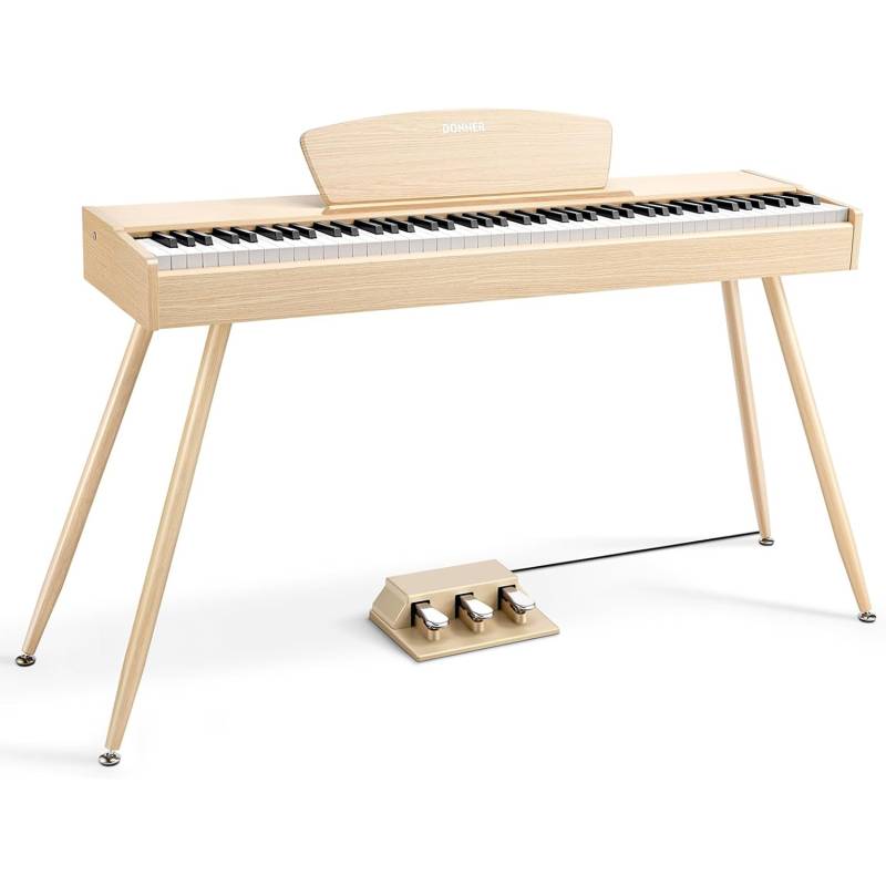 PIANO ELECTRICO DONNER DDP80 TECLAS PESADAS-SOPORTE-POLIFONIA 128-3 PEDALES-20Wx2-USB-COLOR NATURAL