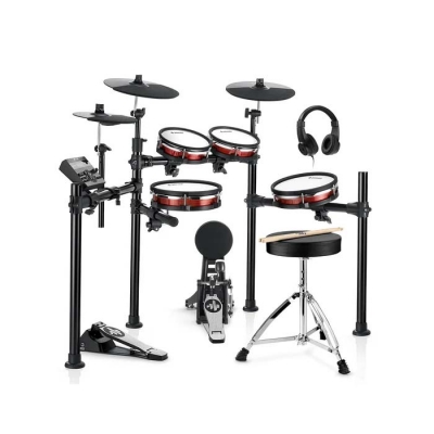 BATERIA ELECTRONICA DONNER DED200MAX-4PADS+BOMBO-3 PLATILLOS-450 SONIDOS-31 SETS-PEDALES BANQUETA