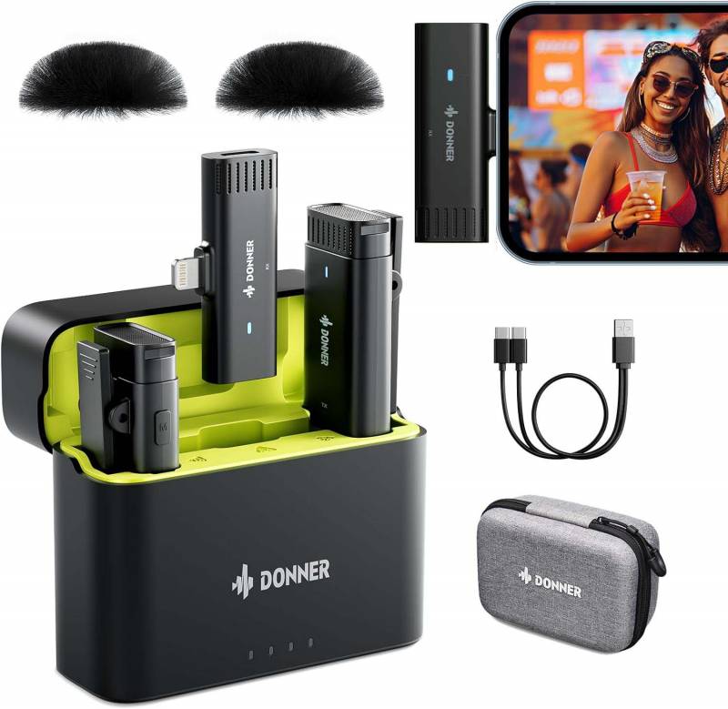 MICROFONO DE SOLAPA INALAMBRICO DONNER VPM10 PARA IPHONE/IPAD-150m DE ALCANCE-ESTUCHE