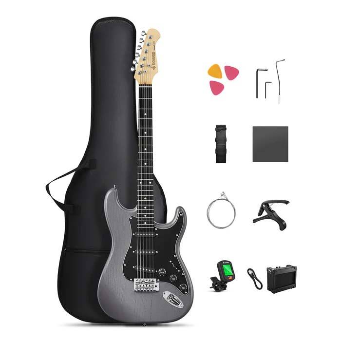 SET GUITARRA ELECTRICA DONNER DST80 CON AMPLIFICADOR 5W-FUNDA-AFINADOR COLOR MATTON BLACK