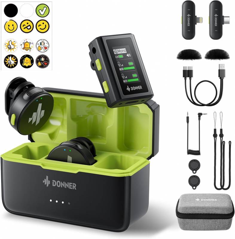 MICROFONO DE SOLAPA INALAMBRICO DONNER VPM20 COMBO IPHONE IPAD ANDROID-ESTUCHE DE CARGA