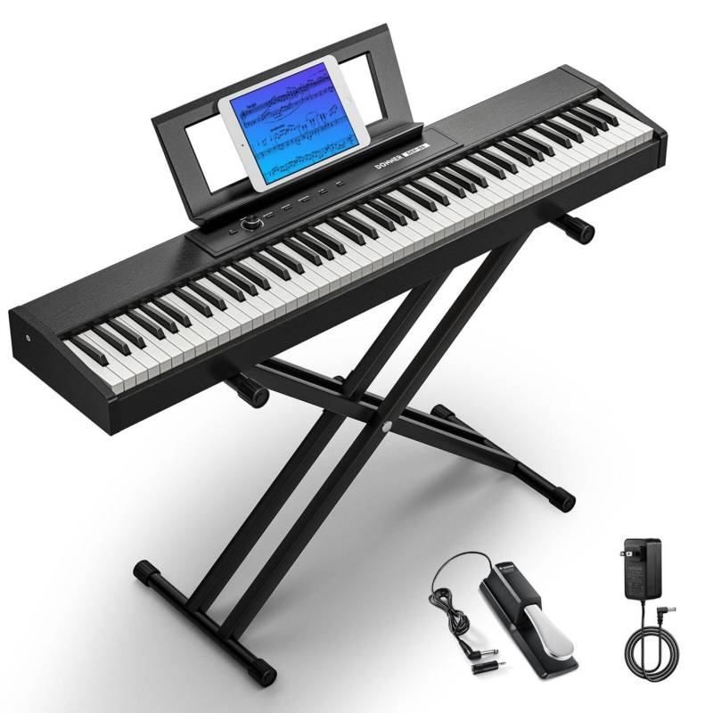 PIANO DIGITAL DONNER DEP06 TECLAS LIVIANAS-SOPORTE TIJERA-128 VOCES-83 RITMOS-PEDAL DE SUSTAIN