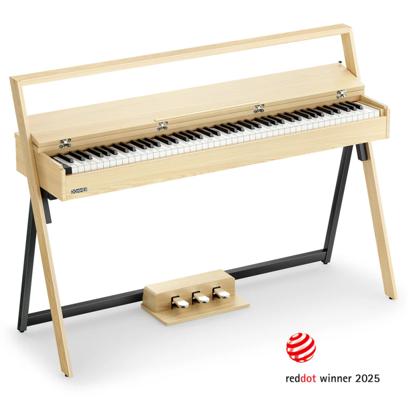 PIANO ELECTRICO DONNER OURA R300 CON TAPA-SOPORTE-3 PEDALES-POLIFONIA 256-15 VOCES-BLUETOOTH-NATURAL