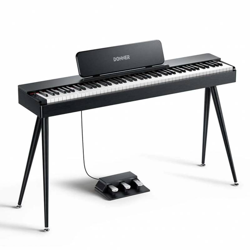 PIANO ELECTRICO DONNER OURA S100-SOPORTE-3 PEDALES-POLIFONIA 256-15 VOCES-10Wx2-BLUETOOTH-NEGRO