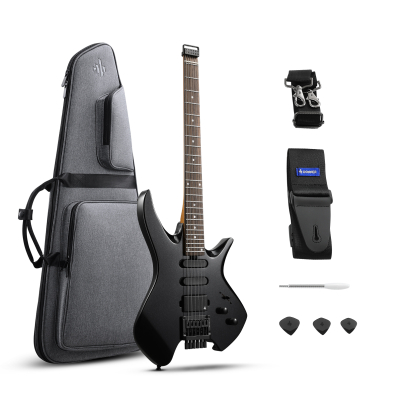 GUITARRA ELECTRICA DONNER NHL 500 HEADLESS-24 TRASTES-AFINACION PRECISA-FUNDA-CORREA-COLOR NEGRO