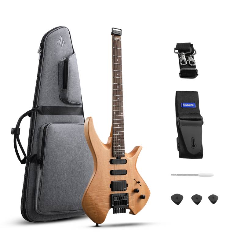 GUITARRA ELECTRICA DONNER NHL 500 HEADLESS-24 TRASTES-AFINACION PRECISA-FUNDA-CORREA-COLOR NATURAL