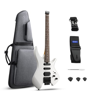 GUITARRA ELECTRICA DONNER NHL 500 HEADLESS-24 TRASTES-AFINACION PRECISA-FUNDA-CORREA-COLOR BLANCA