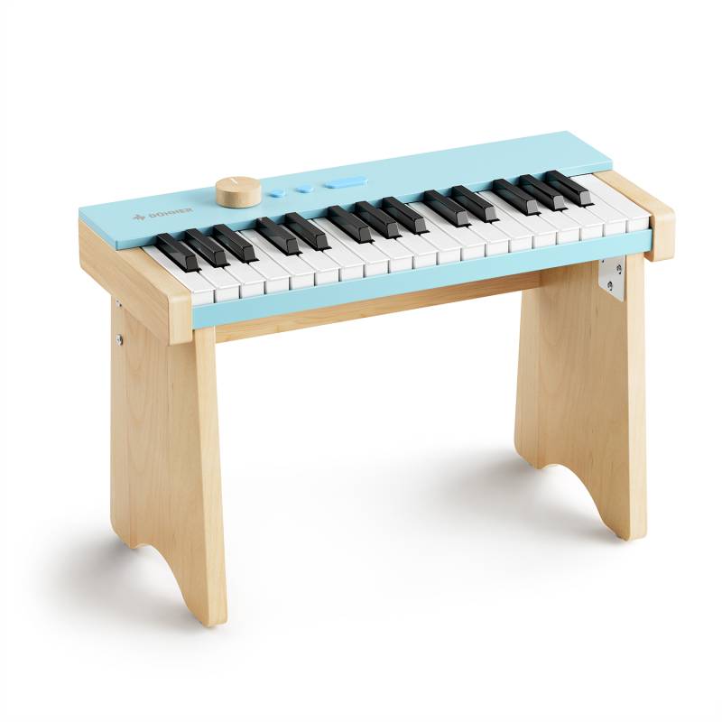 PIANO ELECTRICO DONNER KIDO V10 DE MADERA PARA NIÑOS-32 TECLAS-12 TONOS-20CANCIONES-BTH-USBC-CELESTE