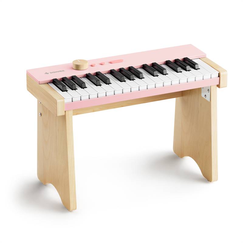 PIANO ELECTRICO DONNER KIDO V10 DE MADERA PARA NIÑOS-32 TECLAS-12 TONOS-20CANCIONES-BTH-USBC- ROSA