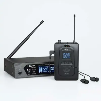 SISTEMA DE MONITOREO IN EAR INALAMBRICO UHF PLL HEVA PRO AUDIO-99 CANALES-STEREO/MONO-INCLUYE FUENTE