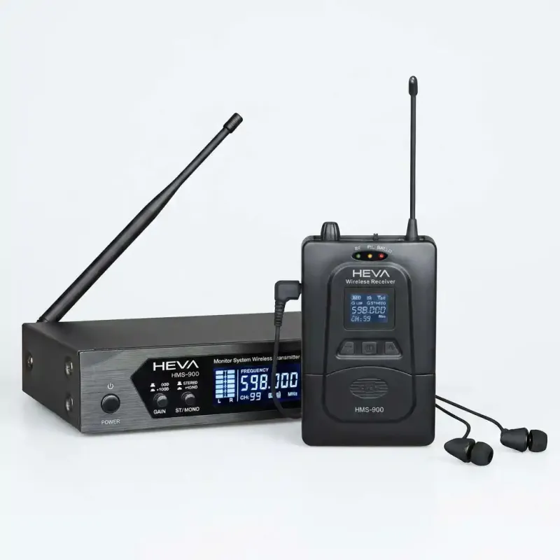 SISTEMA DE MONITOREO IN EAR INALAMBRICO UHF PLL HEVA PRO AUDIO-99 CANALES-STEREO/MONO-INCLUYE FUENTE