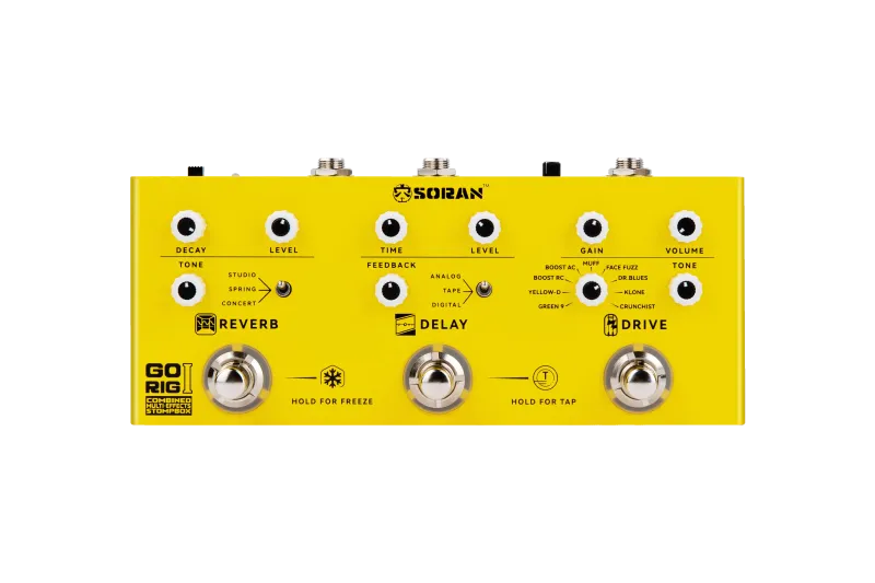 PEDALERA MULTIEFECTO SORAN GO RIG I-9 EFECTOS-3 DELAYS-3 REVERB-BTH-BATERIA DE 5HS