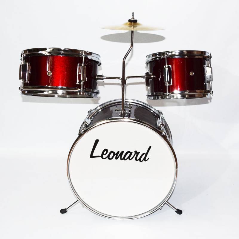 BATERIA LEONARD PARA NIÑOS 13 3 CUERPOS CON PLATILLO-PALILLOS-BANQUETA-COLOR BORRAVINO