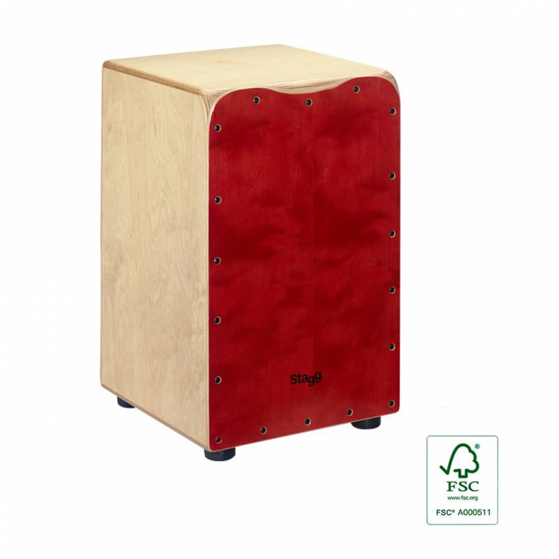 CAJON STAGG CON 2 PARES DE CUERDAS AJUSTABLES-INCLUYE LLAVE DE AFINAR-TAPA COLOR ROJA