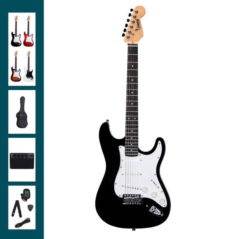 SET GUITARRA ELECTRICA LEONARD CON AMPLIFICADOR 10W-FUNDA ACOLCHADA-AFINADOR-CORREA-PUAS-COLOR NEGRO