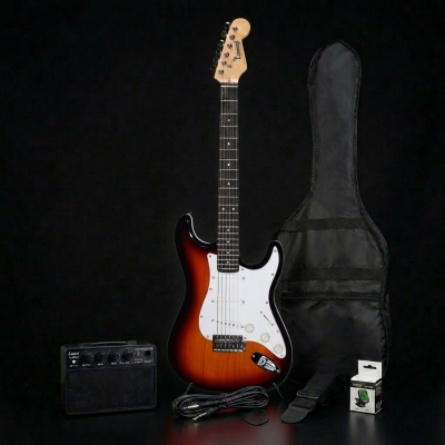 SET GUITARRA ELECTRICA LEONARD CON AMPLIFICADOR 10W-FUNDA ACOLCHADA-AFINADOR-CORREA-PUAS-SUNBURST