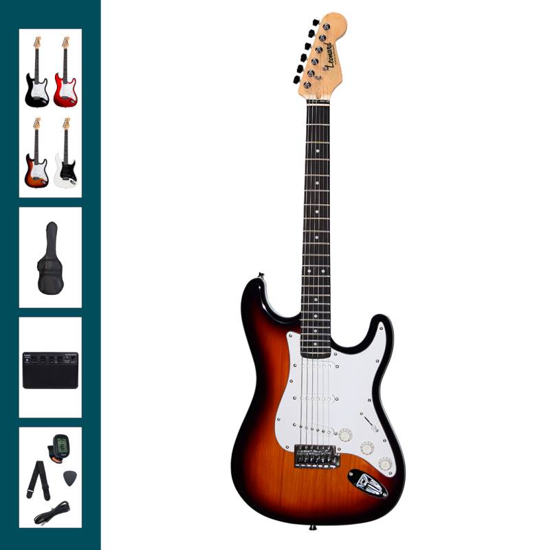 SET GUITARRA ELECTRICA LEONARD CON AMPLIFICADOR 10W-FUNDA ACOLCHADA-AFINADOR-CORREA-PUAS-SUNBURST