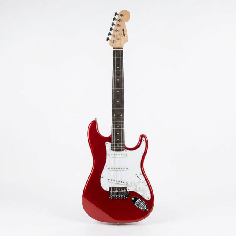 GUITARRA ELECTRICA LEONARD STRATOCASTER PARA CHICOS 1/2-3 MICS SIMPLES-PALANCA-COLOR ROJO METALIZADO