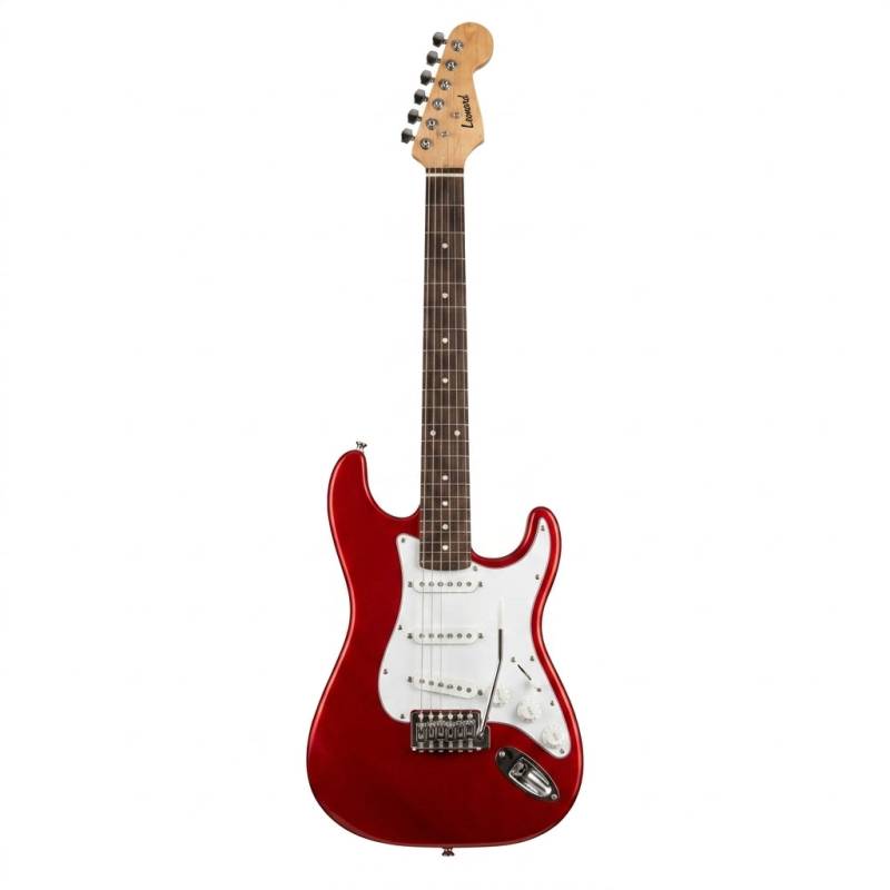 GUITARRA ELECTRICA LEONARD STRATOCASTER PARA CHICOS 3/4-3 MICS SIMPLES-PALANCA-COLOR ROJO METALIZADO