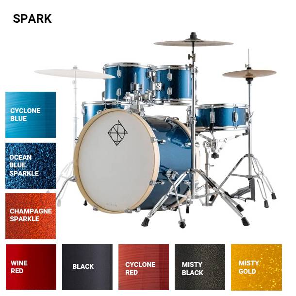 BATERIA DIXON SPARK 5 CUERPOS 2010121414 HARDWARE-PLATILLOS HIHAT CRASH-BANQUETA-CYCLONE BLUE