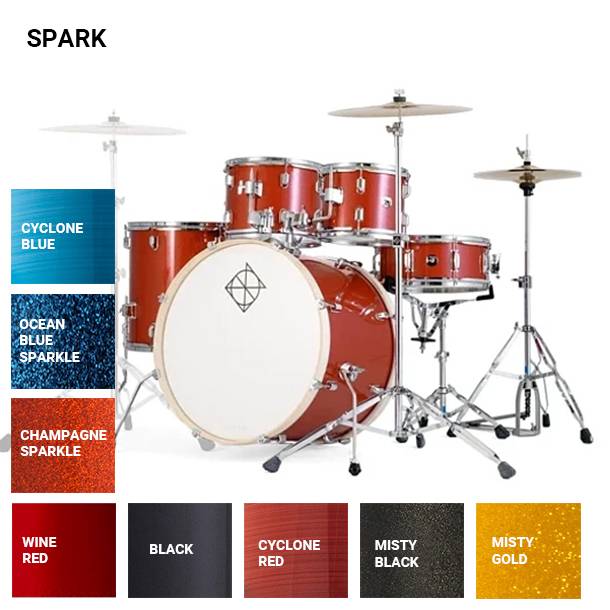 BATERIA DIXON SPARK 5 CUERPOS 2210121614HARDWARE-PLATILLOS HIHAT CRASH-BANQUETA-CHAMPAGNE SPARK