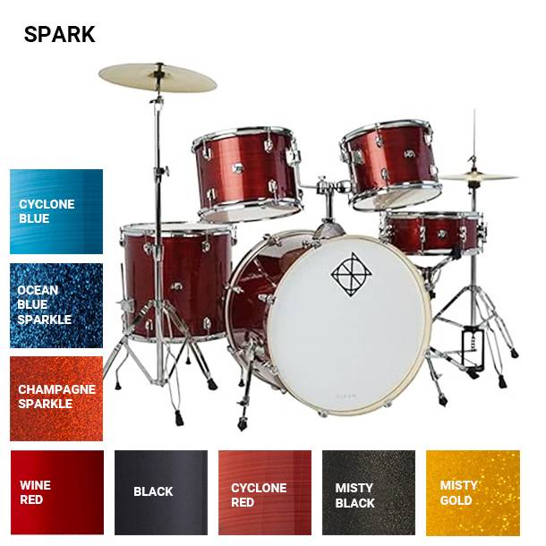 BATERIA DIXON SPARK 5 CUERPOS 2210121614 HARDWARE-PLATILLOS HIHAT CRASH-BANQUETA-CYCLONE RED