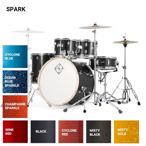 BATERIA DIXON SPARK 5 CUERPOS 2210121614 HARDWARE-PLATILLOS HIHAT CRASH-BANQUETA-MISTY BLACK