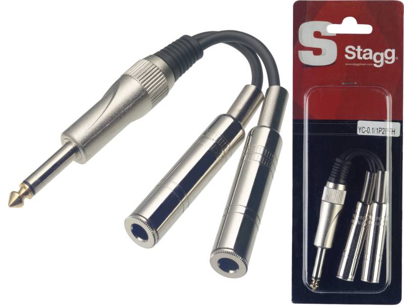 CABLE STAGG 0.10mts 1 PLUG MONO A 2 ADAPTADORES PLUG HEMBRA