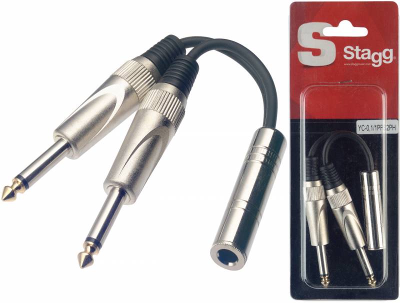 CABLE STAGG 0.10mts 1 ADAPTADOR PLUG HEMBRA A 2 PLUG MONO
