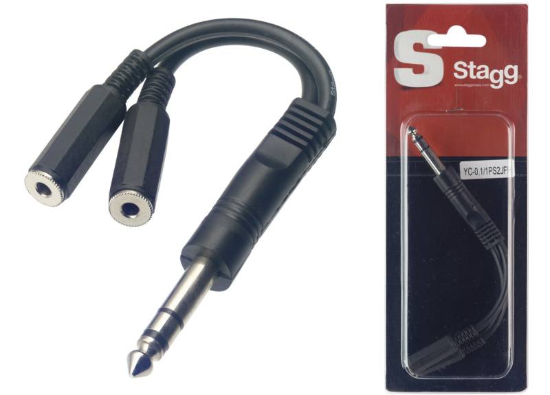 CABLE STAGG 0.10mts 1 PLUG STEREO A 2 ADAPTADORES MINI PLUG HEMBRA